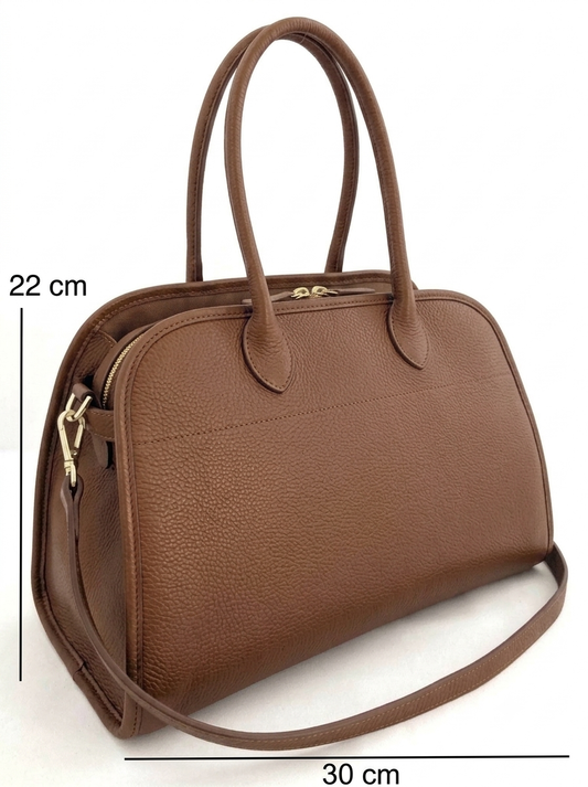 Borsa a mano e tracolla in vera pelle martellata marrone chic