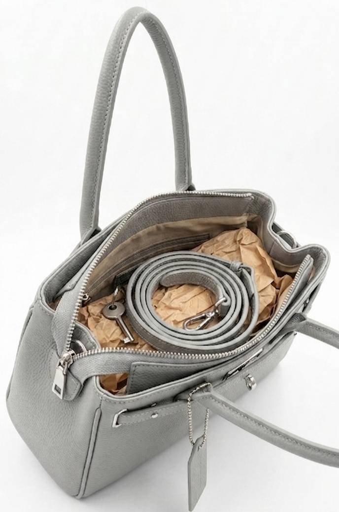 Borsa a mano strutturata in vera pelle martellata
