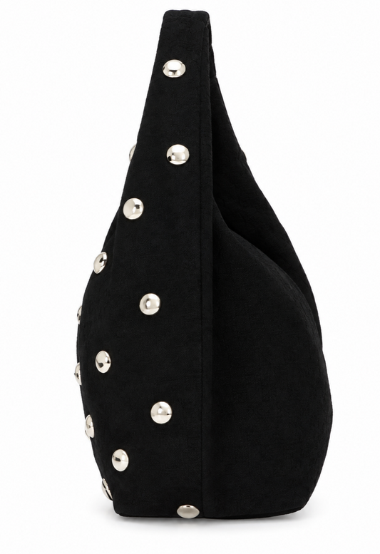 Borsa hobo nera con borchie oro in vera pelle