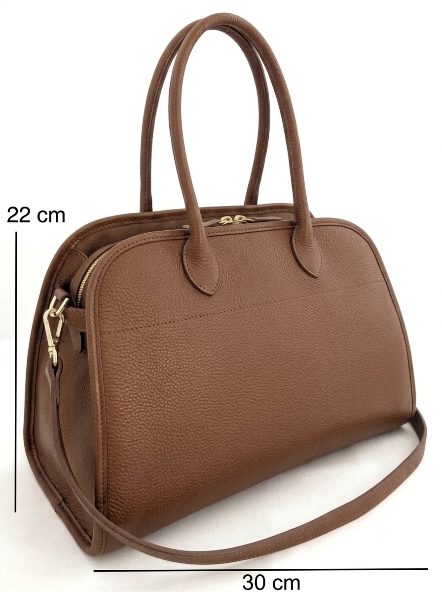 Borsa a mano e tracolla in vera pelle martellata marrone chic