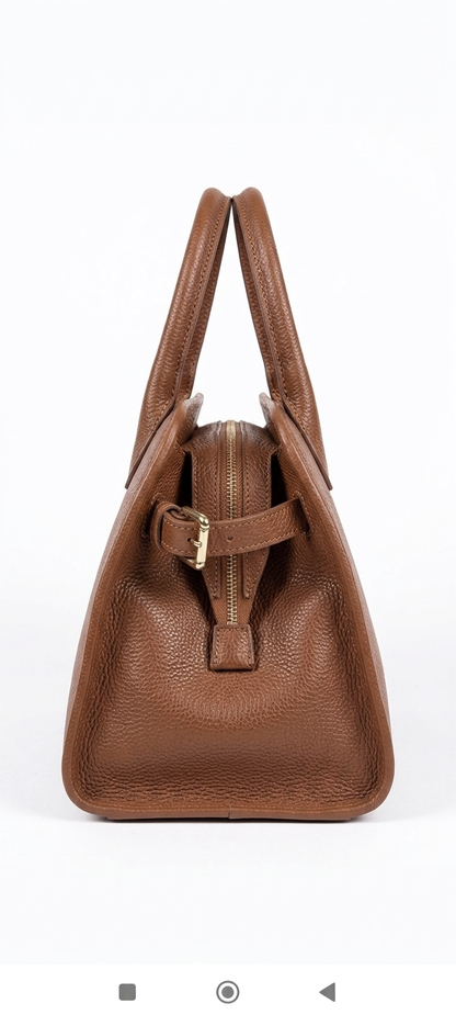 Borsa a mano e tracolla in vera pelle martellata marrone chic