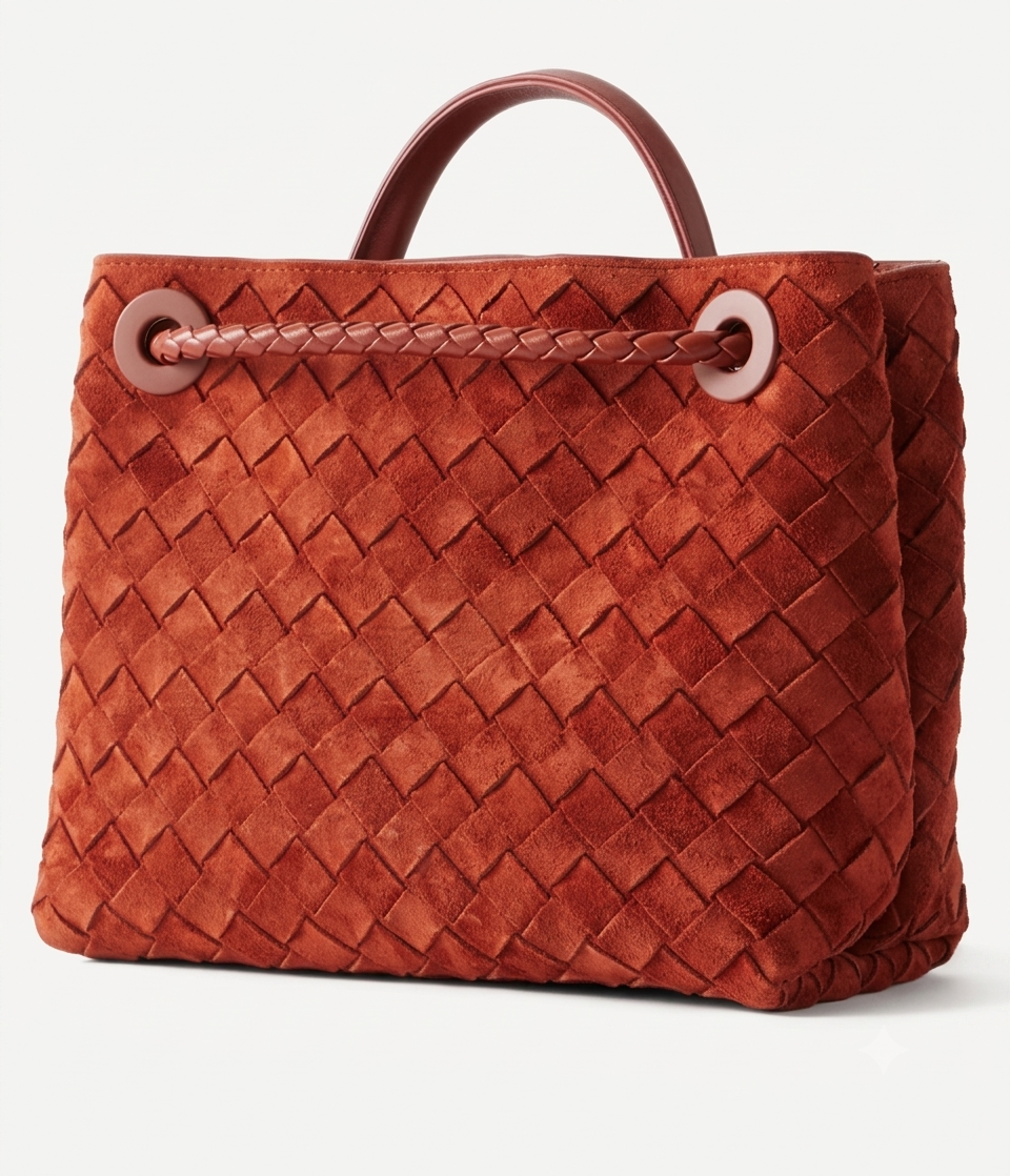 Borsa a mano e tracolla intrecciata in ecopelle color ruggine