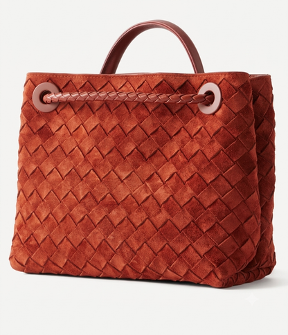 Borsa a mano e tracolla intrecciata in ecopelle color ruggine