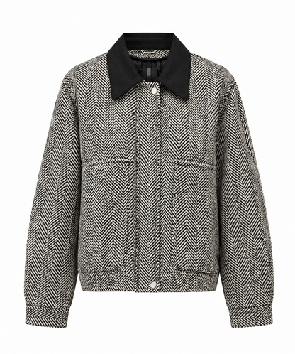 Giacca Herringbone con colletto nero
