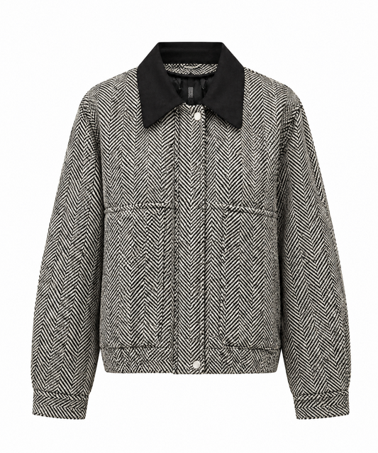 Giacca Herringbone con colletto nero