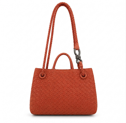 Borsa a mano e tracolla intrecciata in ecopelle color ruggine