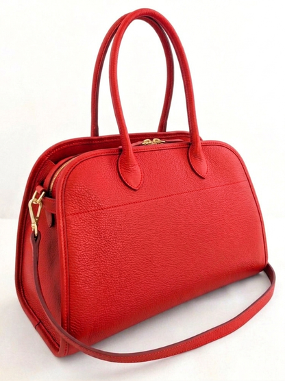 Borsa a mano e tracolla in vera pelle martellata marrone chic
