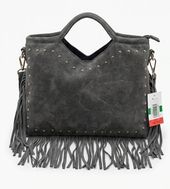 Borsa a mano e tracolla in camoscio con borchie e Frange _ made in Italy
