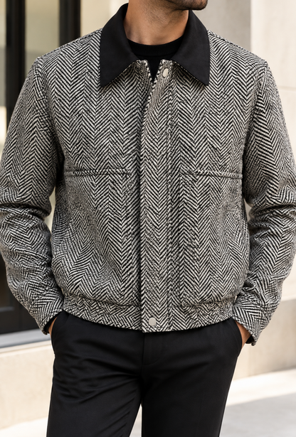 Giacca Herringbone con colletto nero