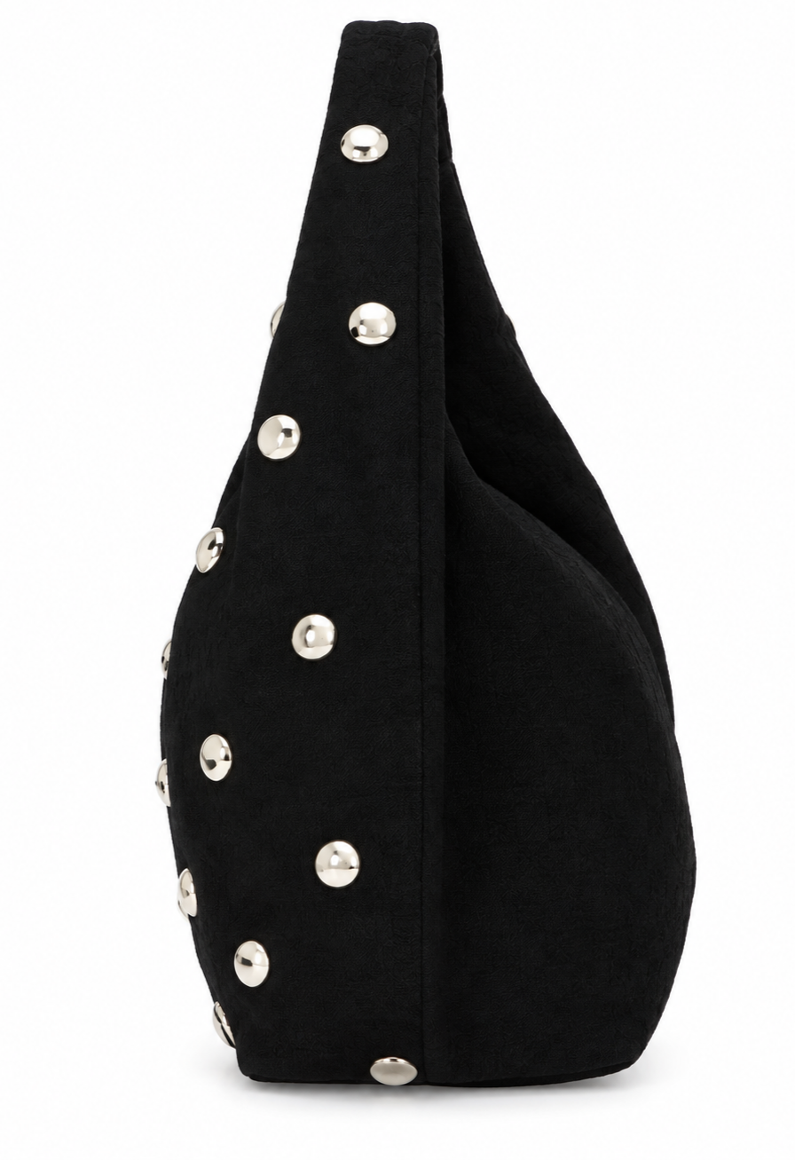 Borsa hobo nera con borchie oro in vera pelle