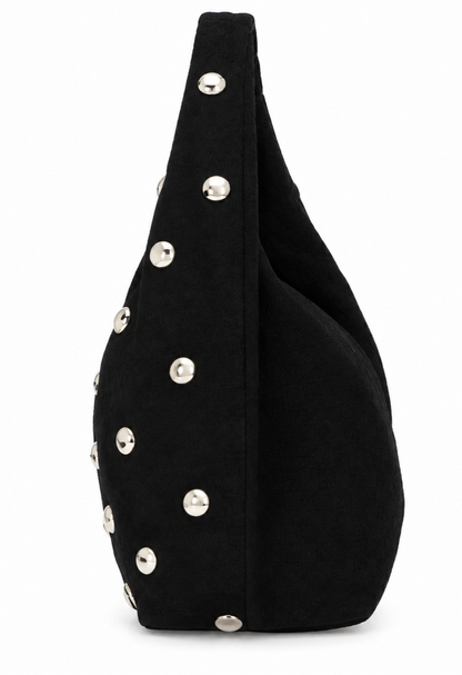 Borsa hobo nera con borchie oro in vera pelle