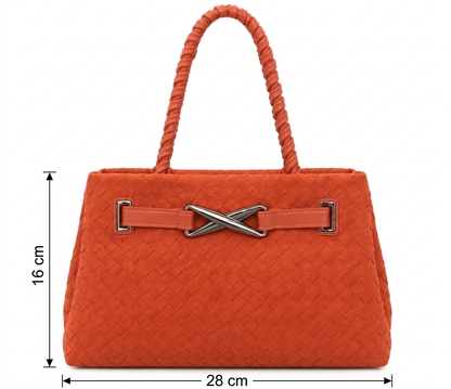 Borsa a mano intrecciata in camoscio ecopelle