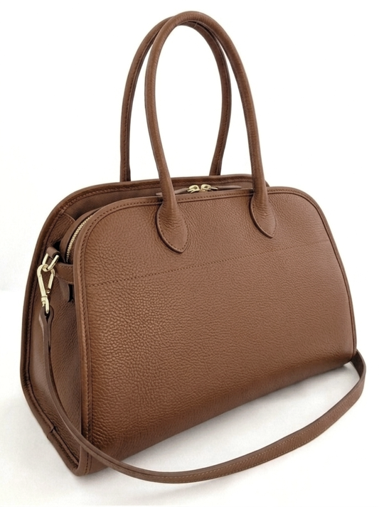 Borsa a mano e tracolla in vera pelle martellata marrone chic